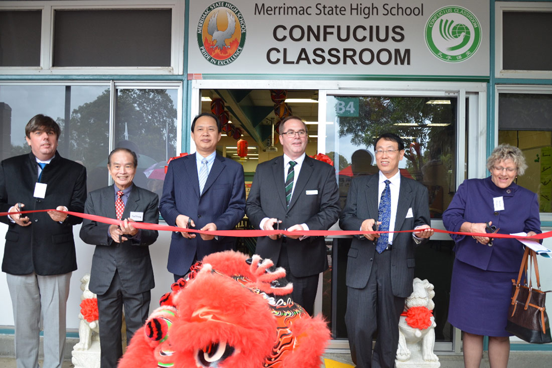 School students celebrate the opening of their Confucius Classroom