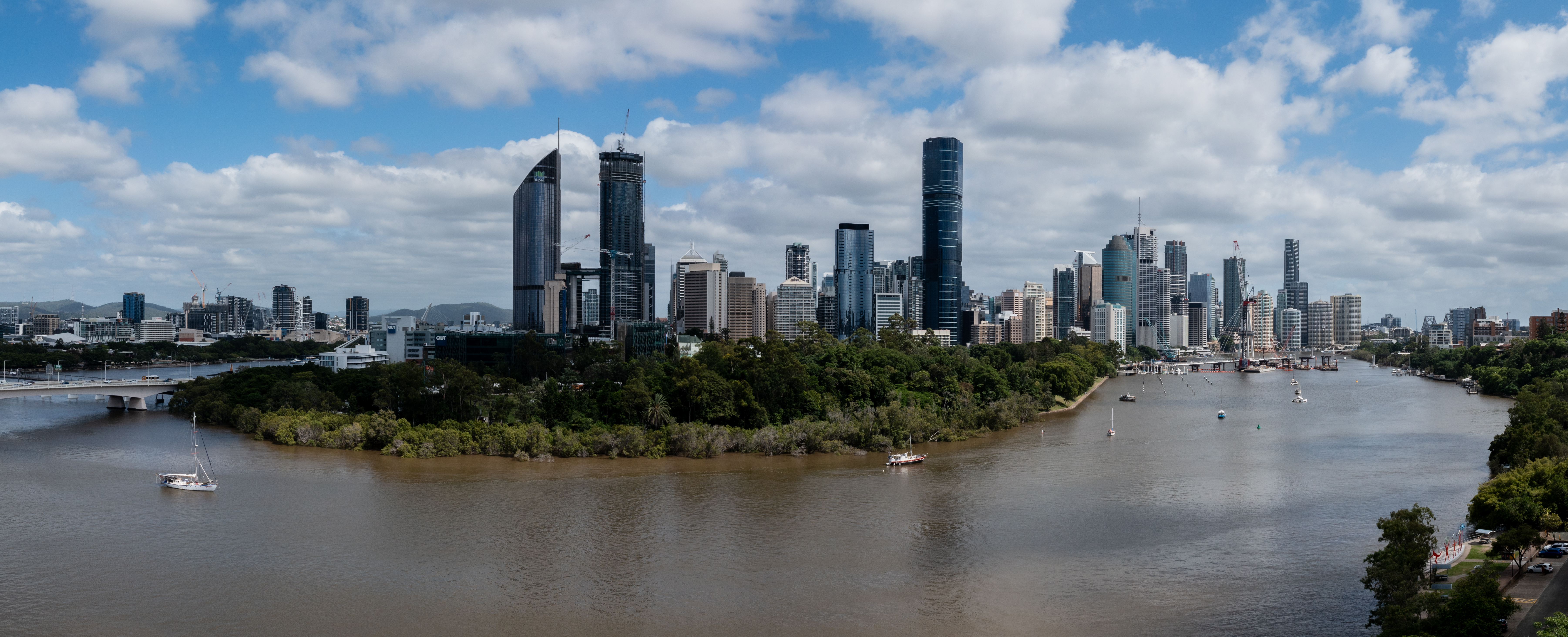 Materazzo, Shane (Feb 2024) Brisbane River, taken from Kangaroo Point looking towards the City Botanic Gardens 
https://digitalcollections.qut.edu.au/6155/ 