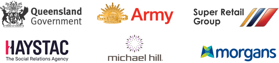 Qld Government, Australian Army, Super Retail Group, Haystac: The Social Relations Agency, Michael Hill, Morgans